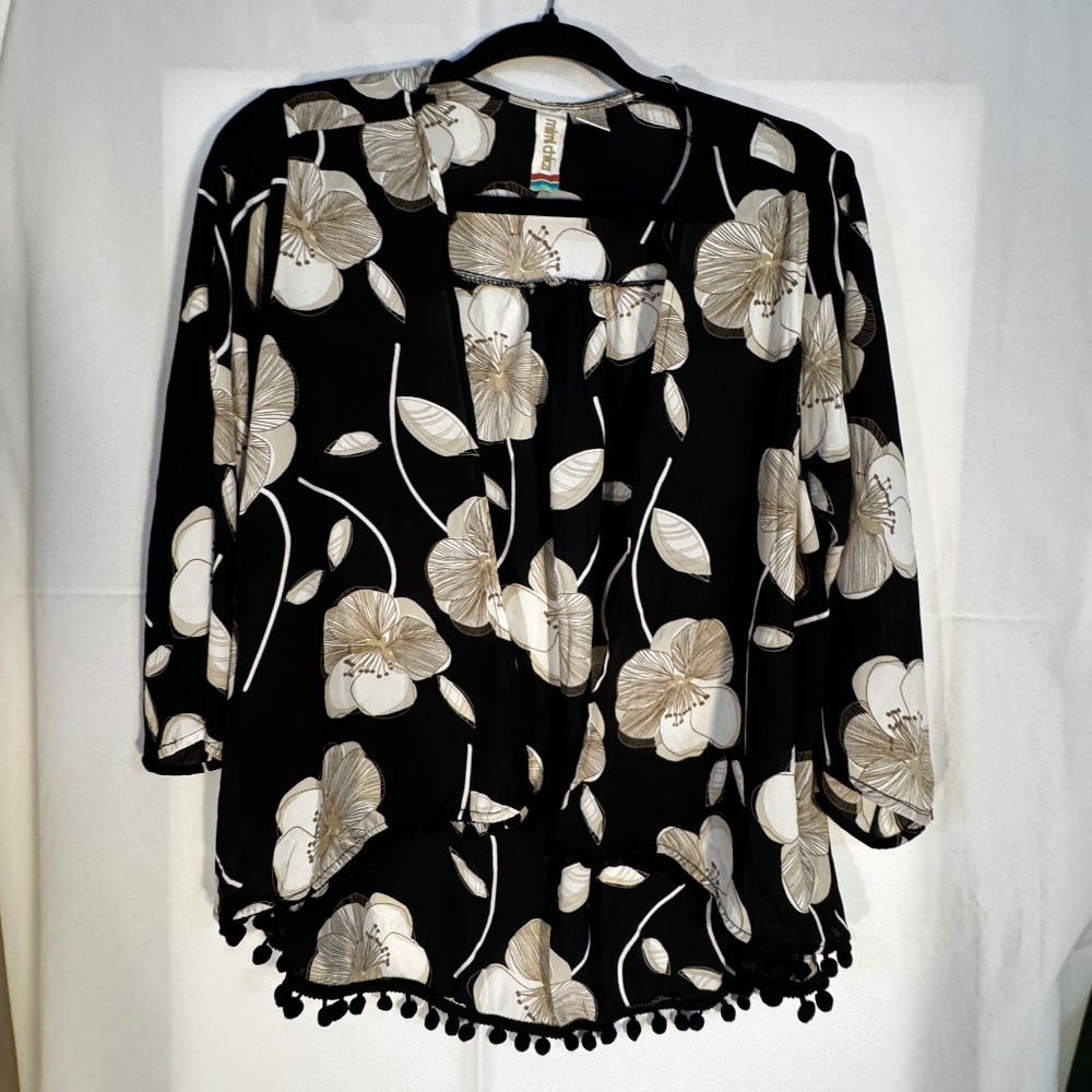 Mimi Chica Black Floral Cover-Up / Kimono — Large (Fits M–XL)